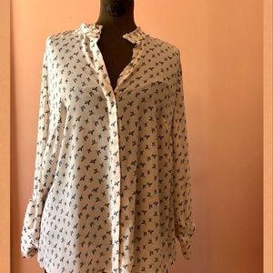 Light Pink Chiffon Blouse with Bird Patter